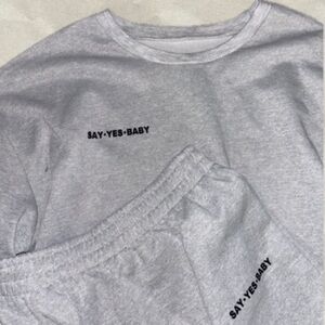 Gray Women's Say Yes Baby Athletic Shorts and Crop Top Set